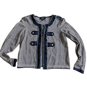 French Dressing Jeans FDJ navy & White Striped Blazer Nautical Flair. Medium